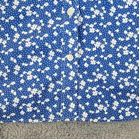 Land's End 100% Cotton No Iron Pinpoint Oxford Blue Floral Button-Up Shirt Ditsy - Picture 5 of 9